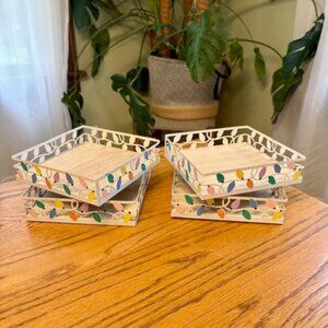 Ashland Holiday Tray / Wall Decor, Pastel Lights, Set of 4, New, 6" x 6"